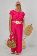 Overall mit elastischem Carmen-Ausschnitt, pink