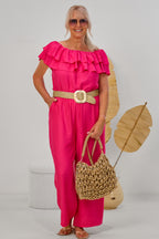 Overall mit elastischem Carmen-Ausschnitt, pink