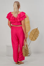 Overall mit elastischem Carmen-Ausschnitt, pink