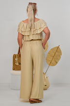 Overall mit elastischem Carmen-Ausschnitt, beige