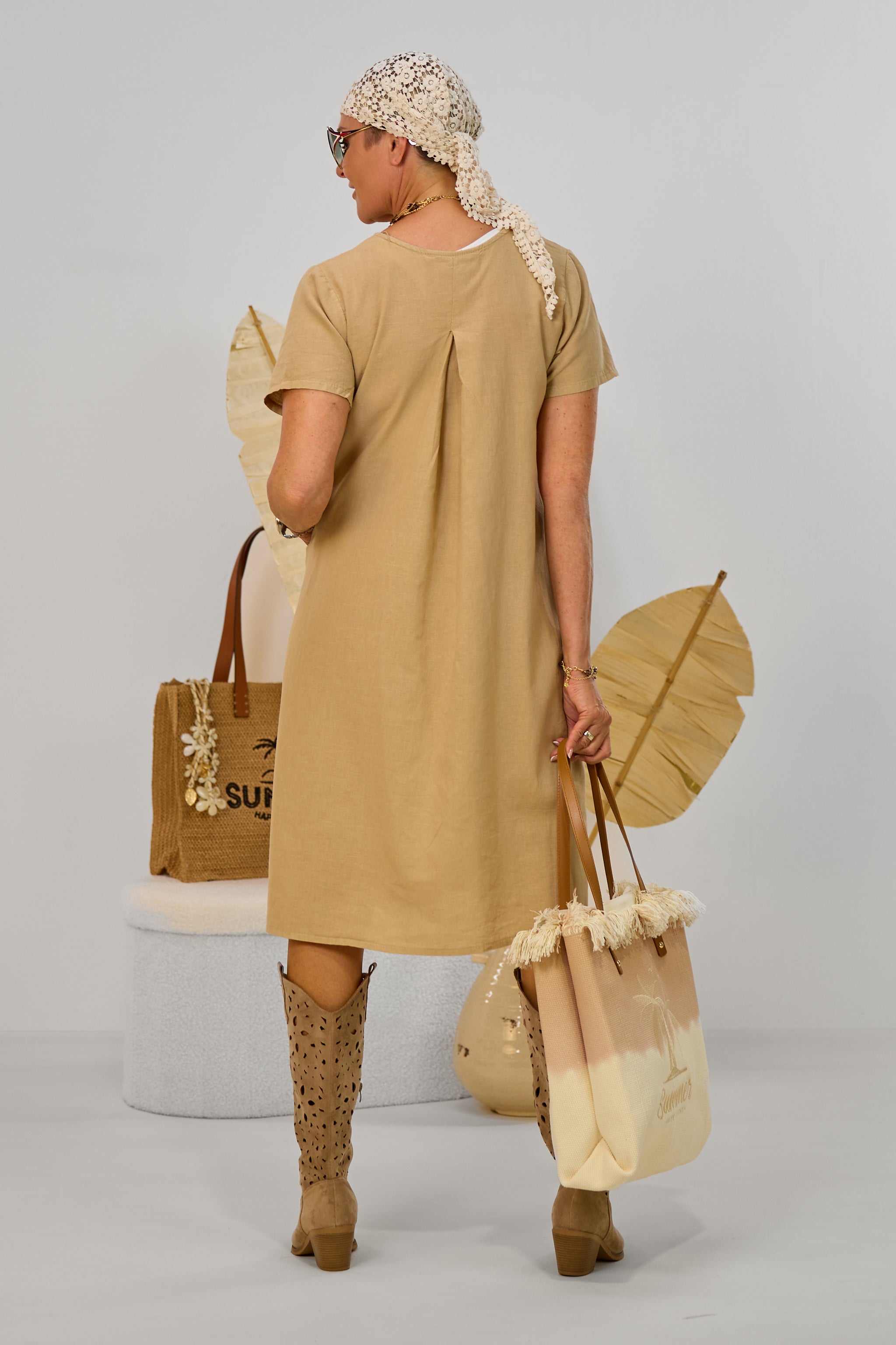 Sommerkleid mit Kellerfalte, camel
