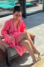 Musselin Kleid mit V-Ausschnitt, pink-altrosa