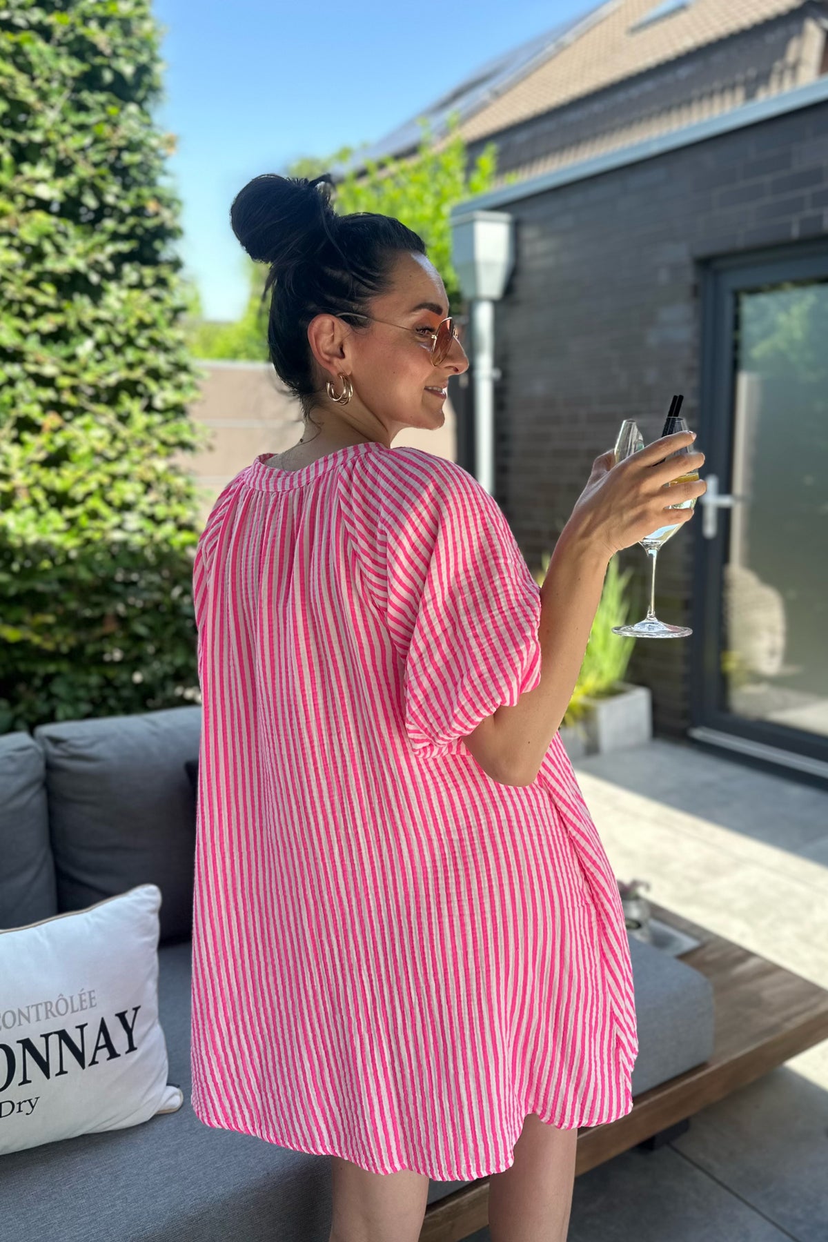 Musselin Kleid/Tunika, gestreift, pink-weiß