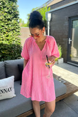 Muslin dress/tunic, striped, pink-white
