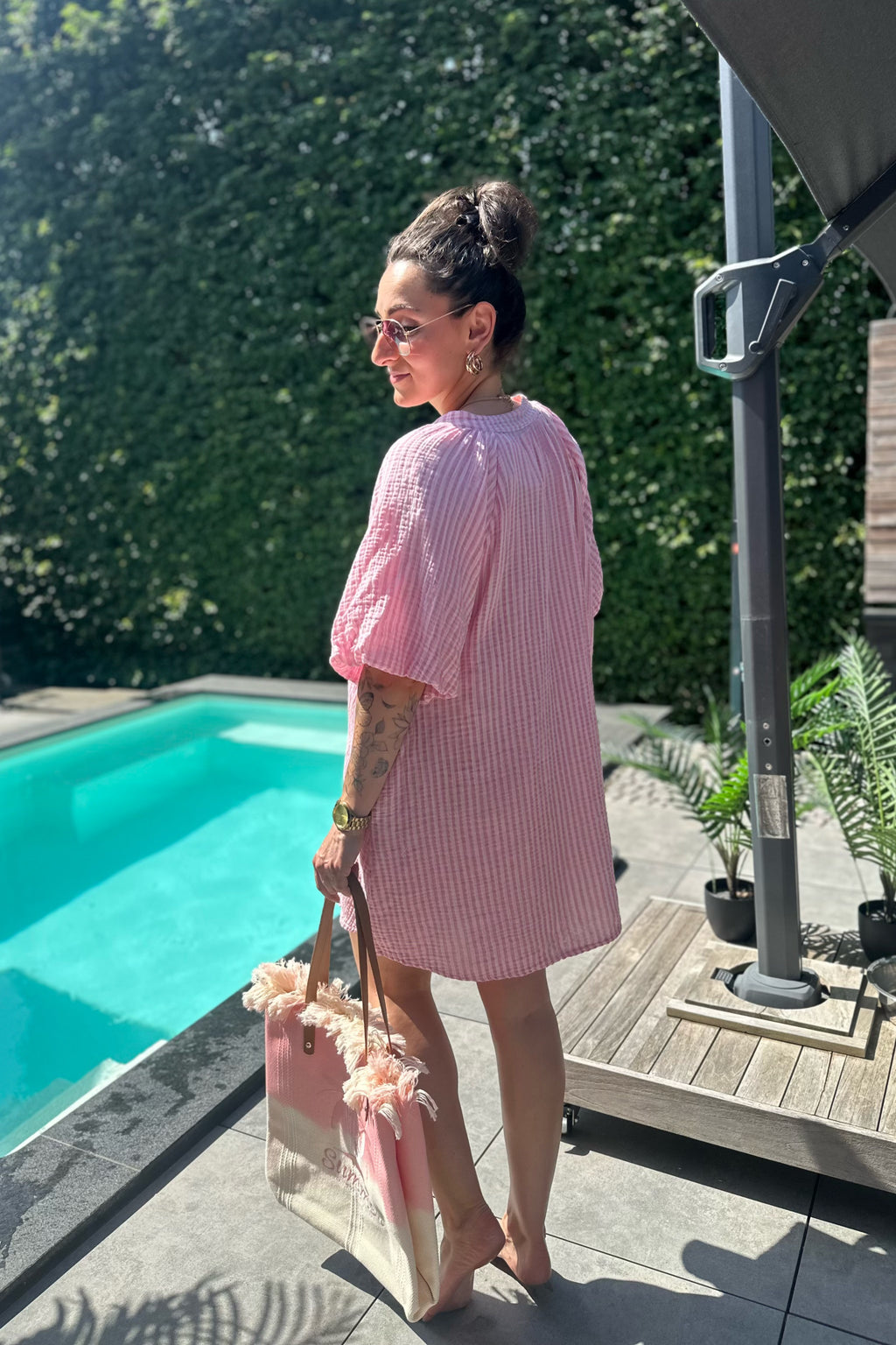 Musselin Kleid/Tunika, gestreift, rosa-weiß