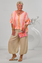 gestreifte Musselin Bluse, orange-rosa