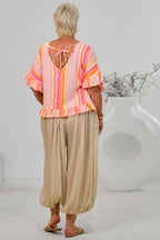 gestreifte Musselin Bluse, orange-rosa
