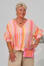 gestreifte Musselin Bluse, orange-rosa