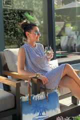 kurzes Neckholder Kleid geringelt, dunkelblau-weiß