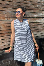 kurzes Neckholder Kleid geringelt, dunkelblau-weiß