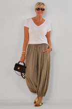 Unifarbene Haremshose mit Kordelzug, taupe
