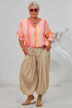 gestreifte Musselin Bluse, orange-rosa