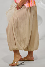 Unifarbene Haremshose mit Kordelzug, beige