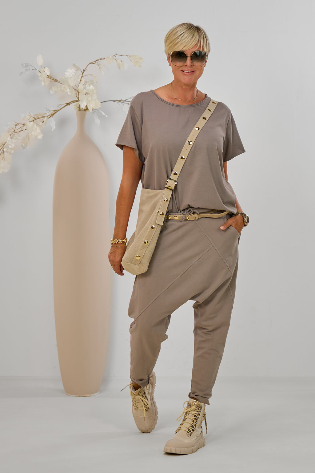 langes oversized Basic Shirt, taupe