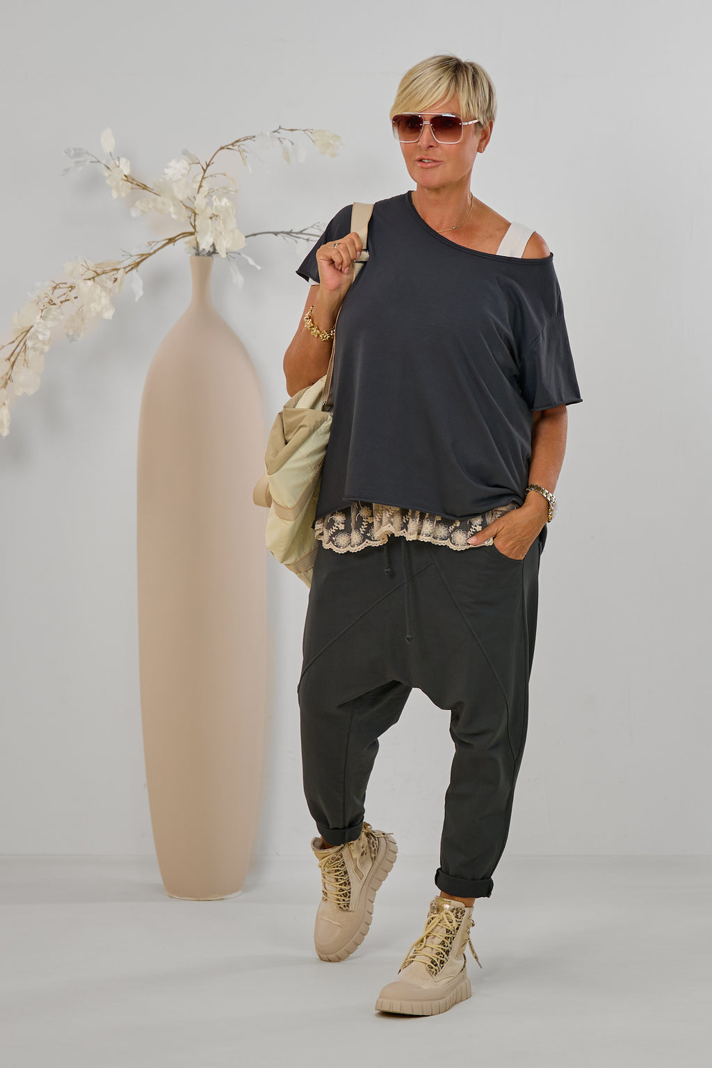 langes oversized Basic Shirt, anthrazit
