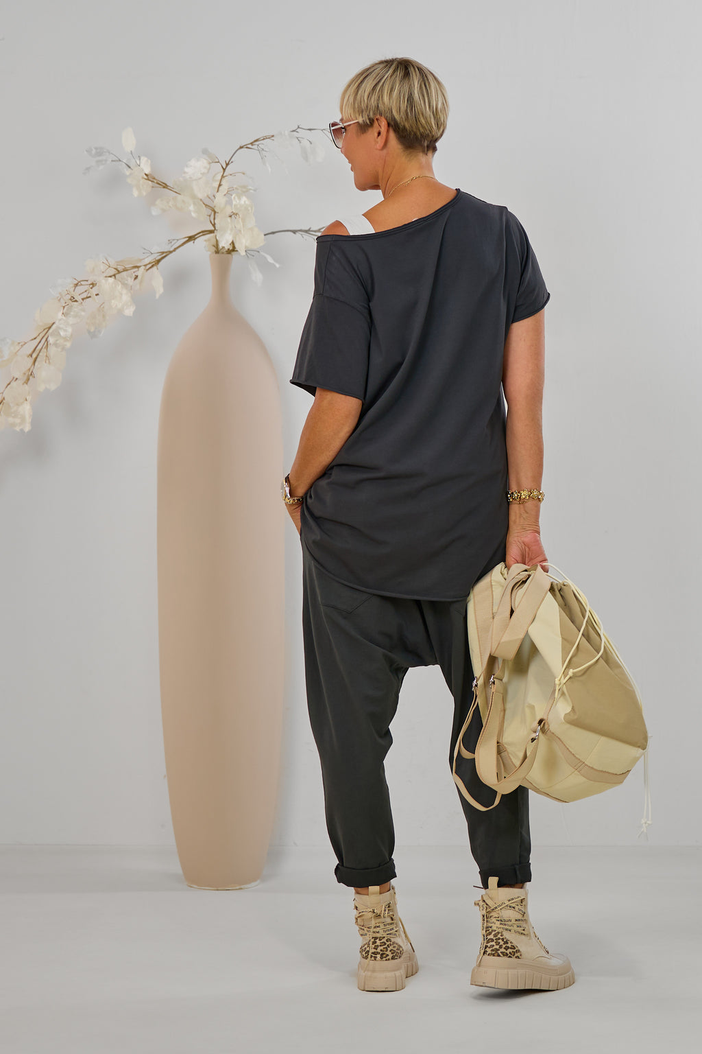 langes oversized Basic Shirt, anthrazit