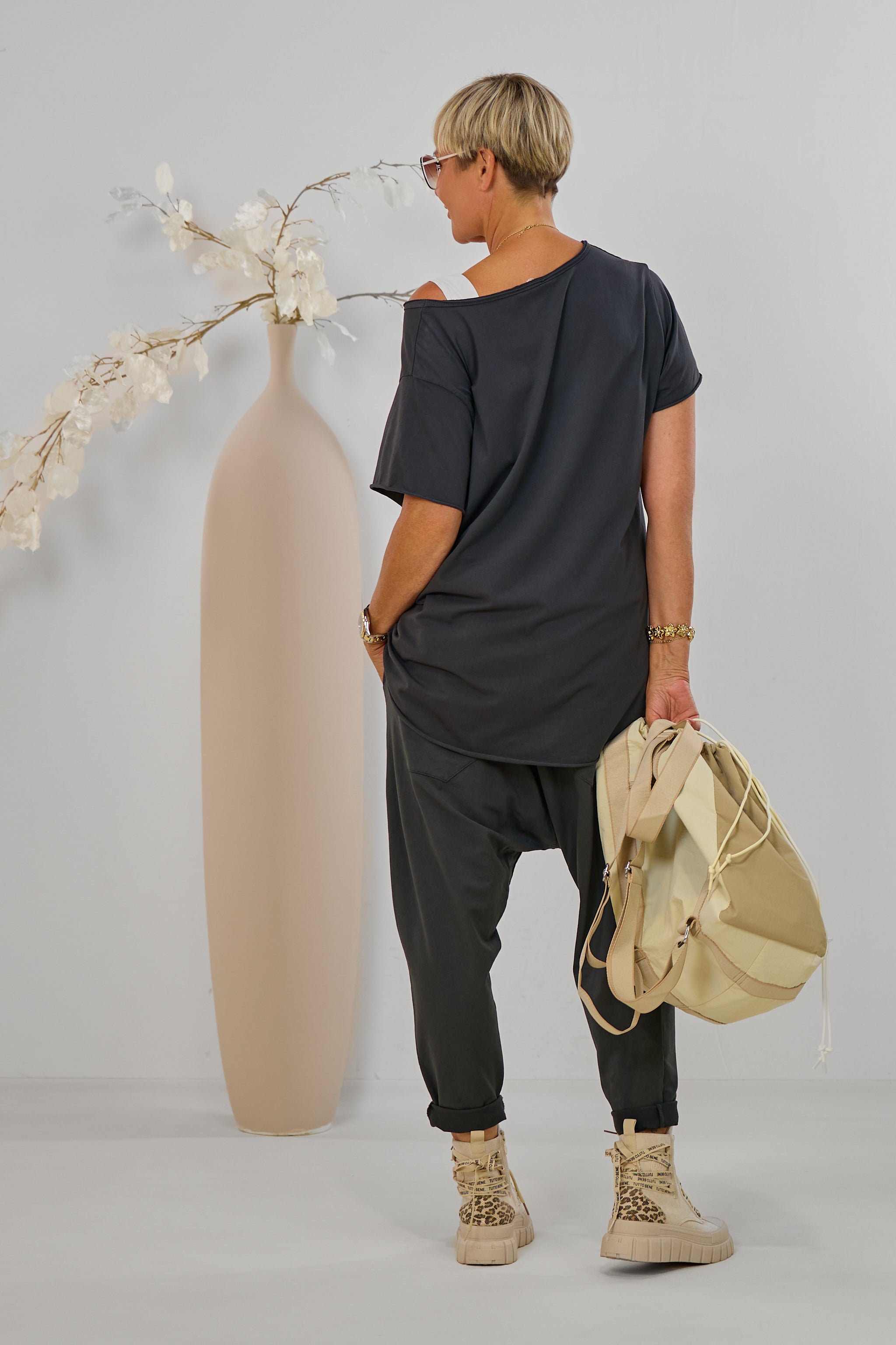 langes oversized Basic Shirt, anthrazit