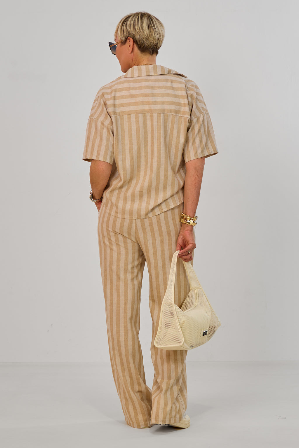 2-tlg. Halbleinen-Set, gestreift, beige-sand