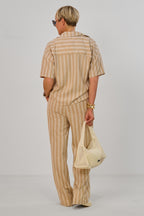 2-tlg. Halbleinen-Set, gestreift, beige-sand