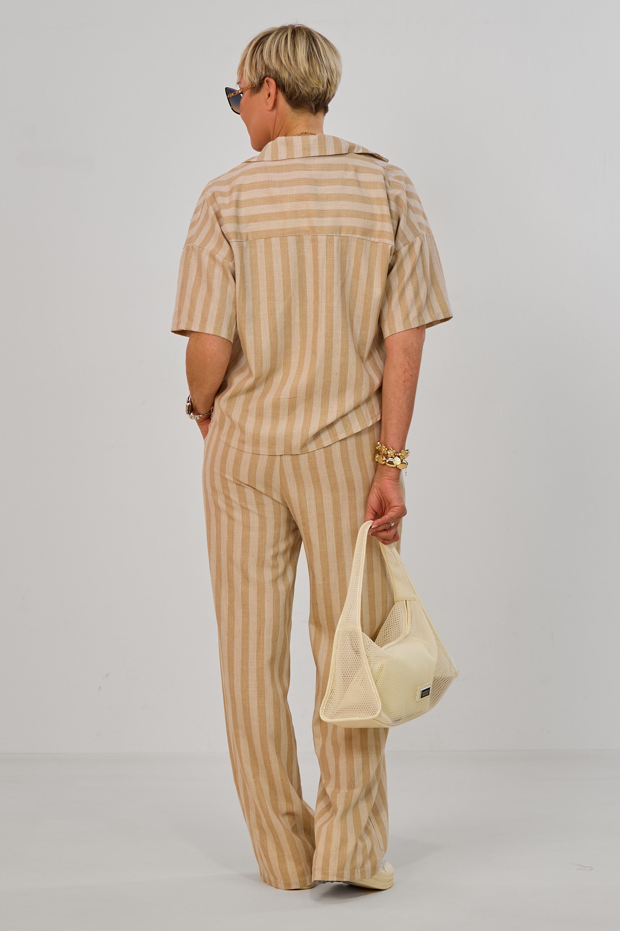2-tlg. Halbleinen-Set, gestreift, beige-sand