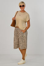 Kurzarm Shirt mit aufgesticktem "Belle", beige
