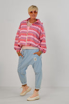 Blouson mit Kapuze im Balloon-Style, rosa gemustert