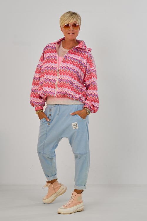 Blouson mit Kapuze im Balloon-Style, rosa gemustert