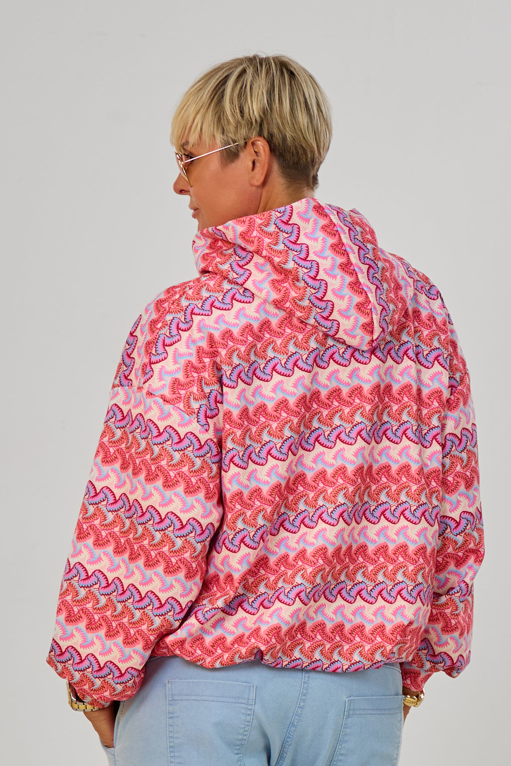 Blouson mit Kapuze im Balloon-Style, rosa gemustert