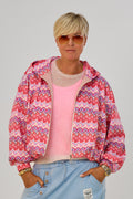Blouson mit Kapuze im Balloon-Style, rosa gemustert