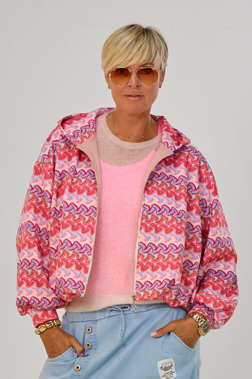 Blouson mit Kapuze im Balloon-Style, rosa gemustert