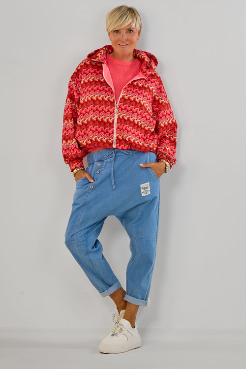 Blouson mit Kapuze im Balloon-Style, rot gemustert