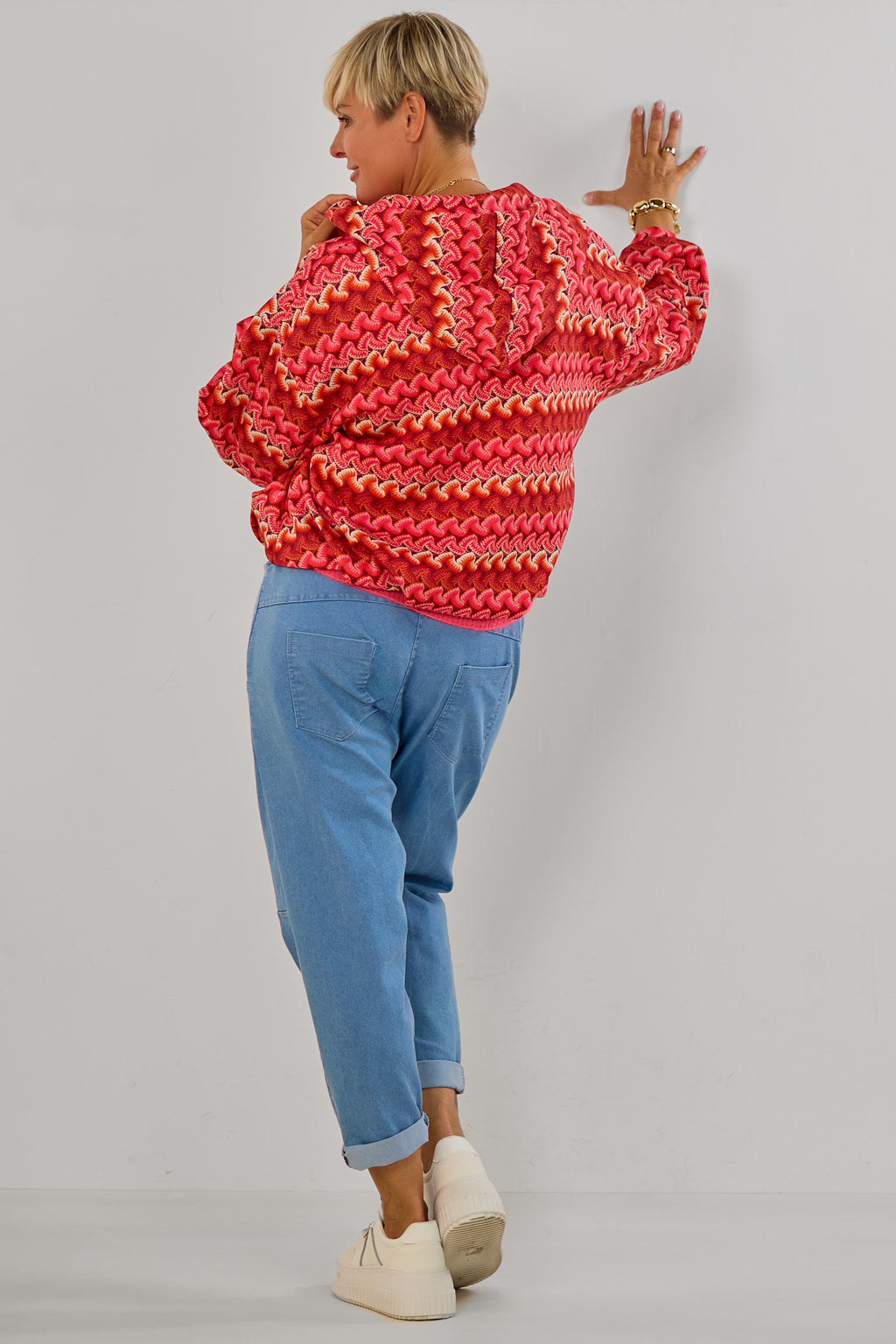 Blouson mit Kapuze im Balloon-Style, rot gemustert