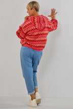 Blouson mit Kapuze im Balloon-Style, rot gemustert