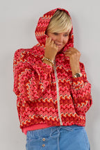 Blouson mit Kapuze im Balloon-Style, rot gemustert