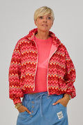 Blouson mit Kapuze im Balloon-Style, rot gemustert