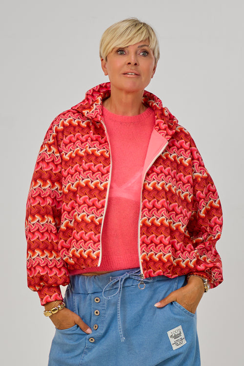 Blouson mit Kapuze im Balloon-Style, rot gemustert