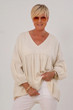 luftige Bluse mit V-Ausschnitt und langen Ärmeln, beige