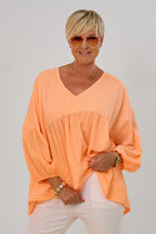 luftige Bluse mit V-Ausschnitt und langen Ärmeln, neon orange