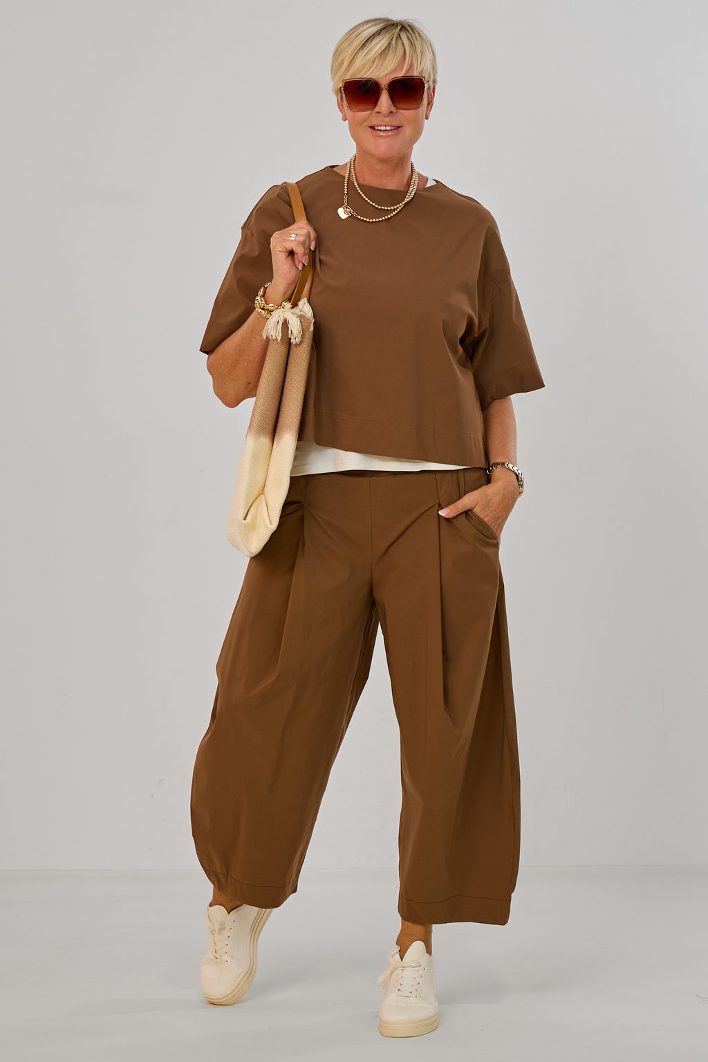 Blusenshirt mit breiten Bündchen, braun