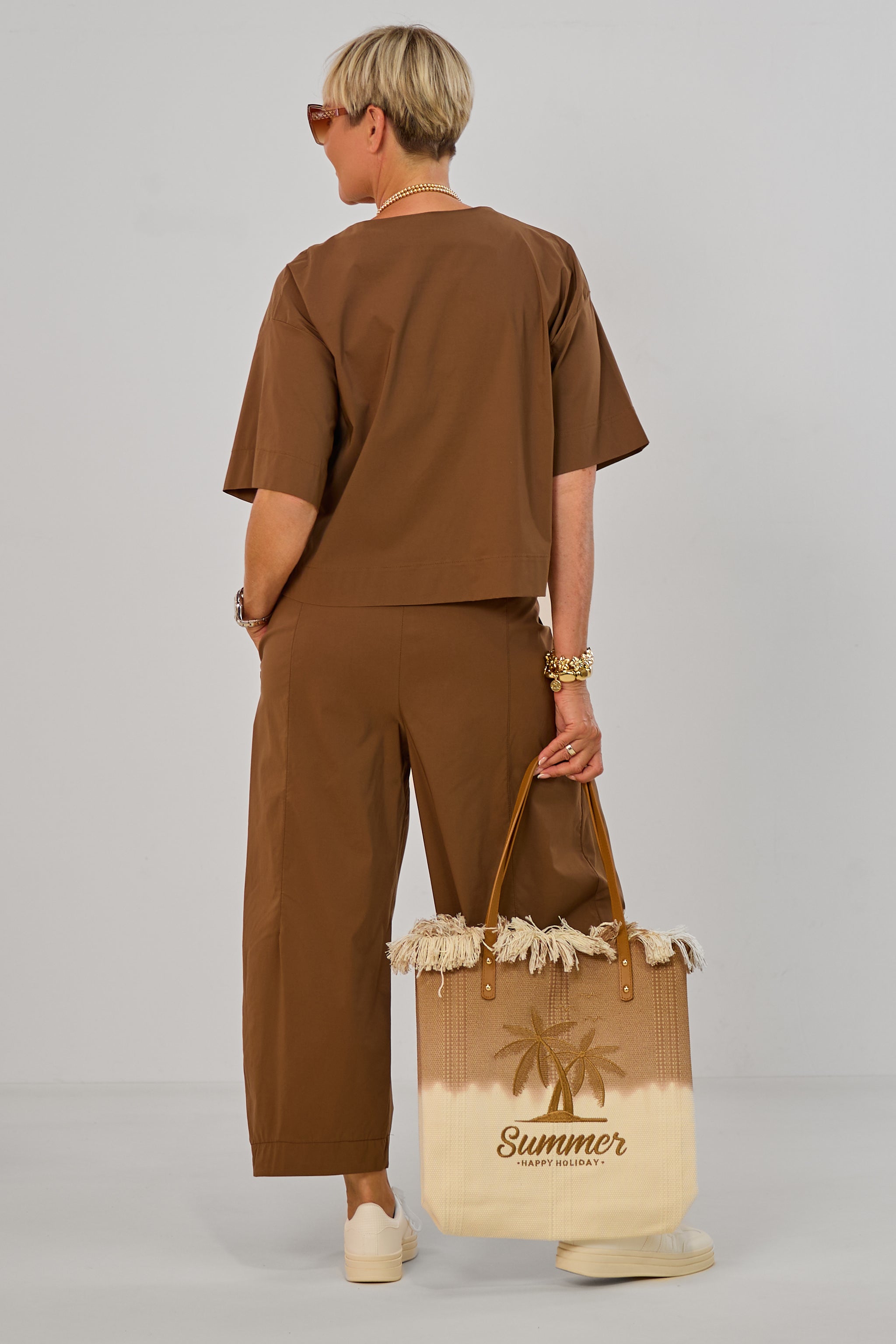 Blusenshirt mit breiten Bündchen, braun