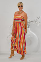 Gesmoktes Kleid, bunt gestreift, bunt