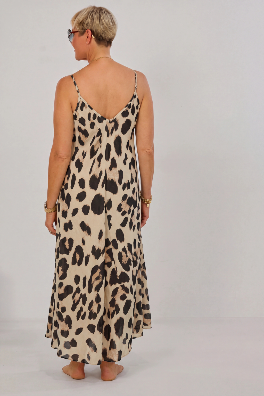 Maxikleid mit Spaghettiträgern, camel-leo