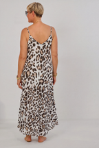 Maxikleid mit Spaghettiträgern, ecru-leo