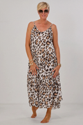 Maxikleid mit Spaghettiträgern, ecru-leo