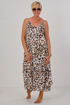 Maxikleid mit Spaghettiträgern, ecru-leo