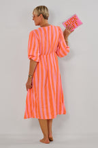 Musselin Kleid mit V-Ausschnitt, orange-rosa