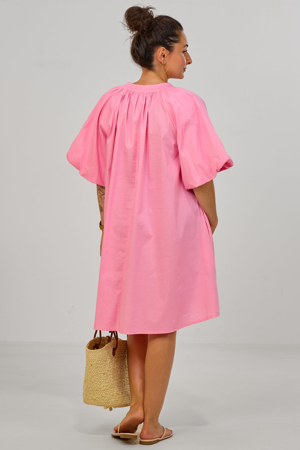 Kleid/Tunika mit Puff-Ärmeln, rosa