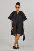 Kleid/Tunika mit Puff-Ärmeln, schwarz