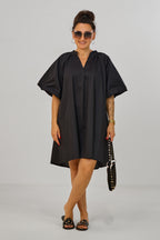 Kleid/Tunika mit Puff-Ärmeln, schwarz