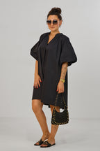 Kleid/Tunika mit Puff-Ärmeln, schwarz